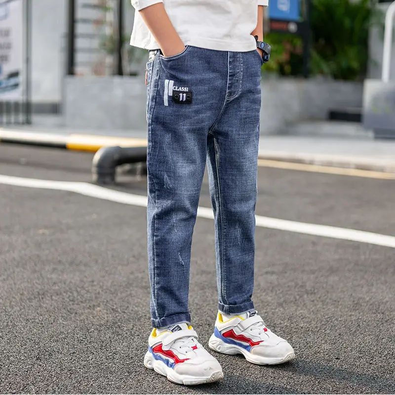 

5-13Y Young Boy Slim Straight Jeans 2020 Casual Trousers Kids Baby Children Fashion Denim Long Pants Elastic Waist Boys Pants