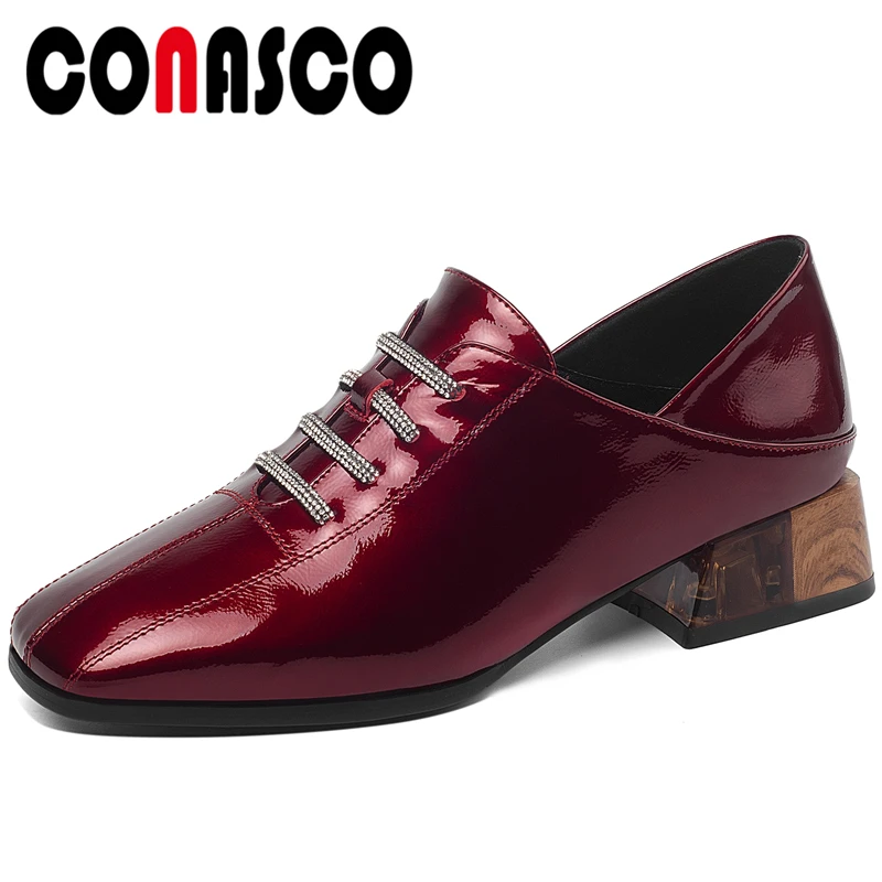 

CONASCO из натуральной кожи; Модные повседневные женские туфли-лодочки Стразы с узкими ремешками на толстом каблуке Обувь с боковой молнией; Мо...