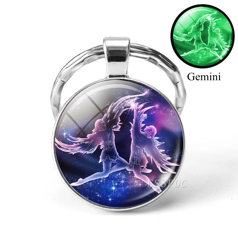 Gemini Светится в темноте 12 брелок для ключей «Созвездие» светящийся Зодиак из нержавеющей стали металлический брелок для ключей для мужчин автомобильный брелок подарки - Цвет: Gemini