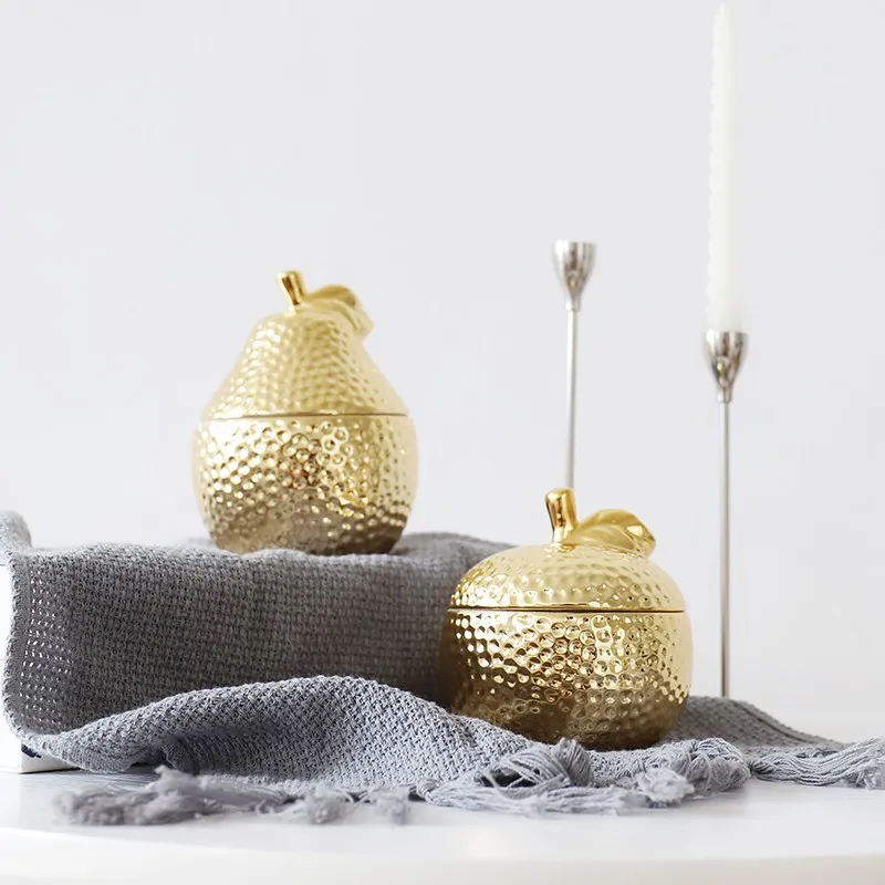 

Ceramic Gold Apple Pear Storage Jar Jewelry Box Aromatherapy Candle Storage Container Kitchen Spice Food Tank Decoration Crafts