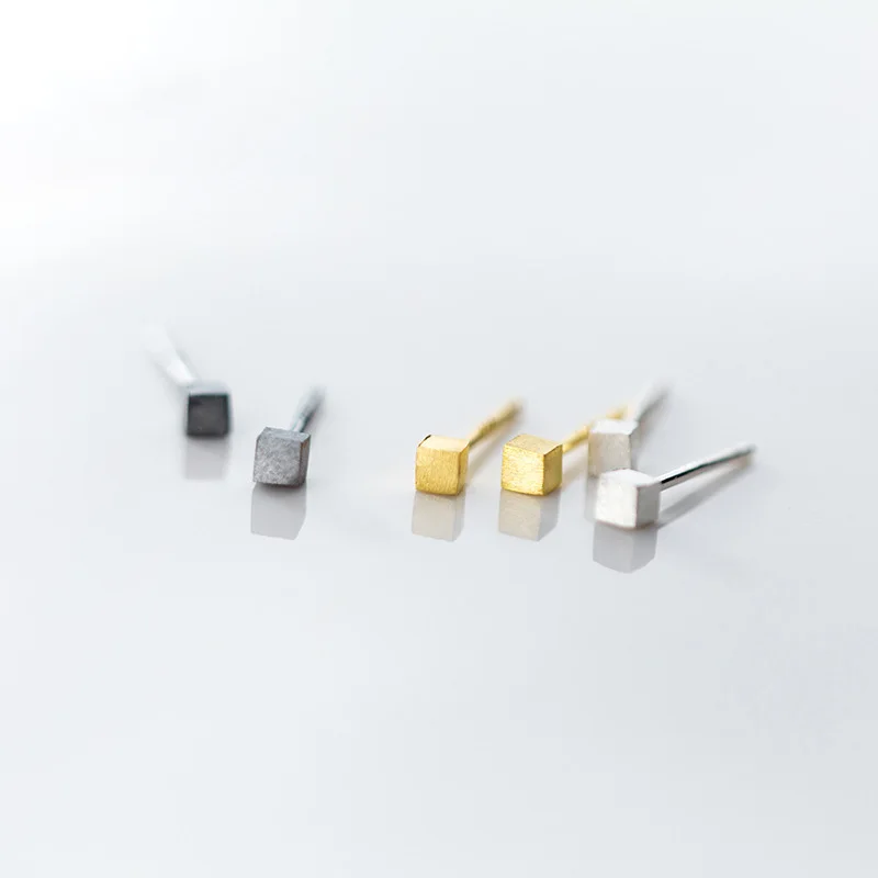 Мини кубические серьги гвоздики из стерлингового серебра 925 пробы с рисунком