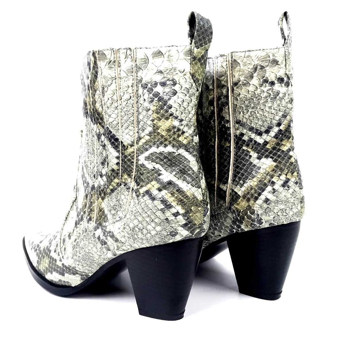Ботильоны с квадратным носком на среднем каблуке узором из кожи питона Женские