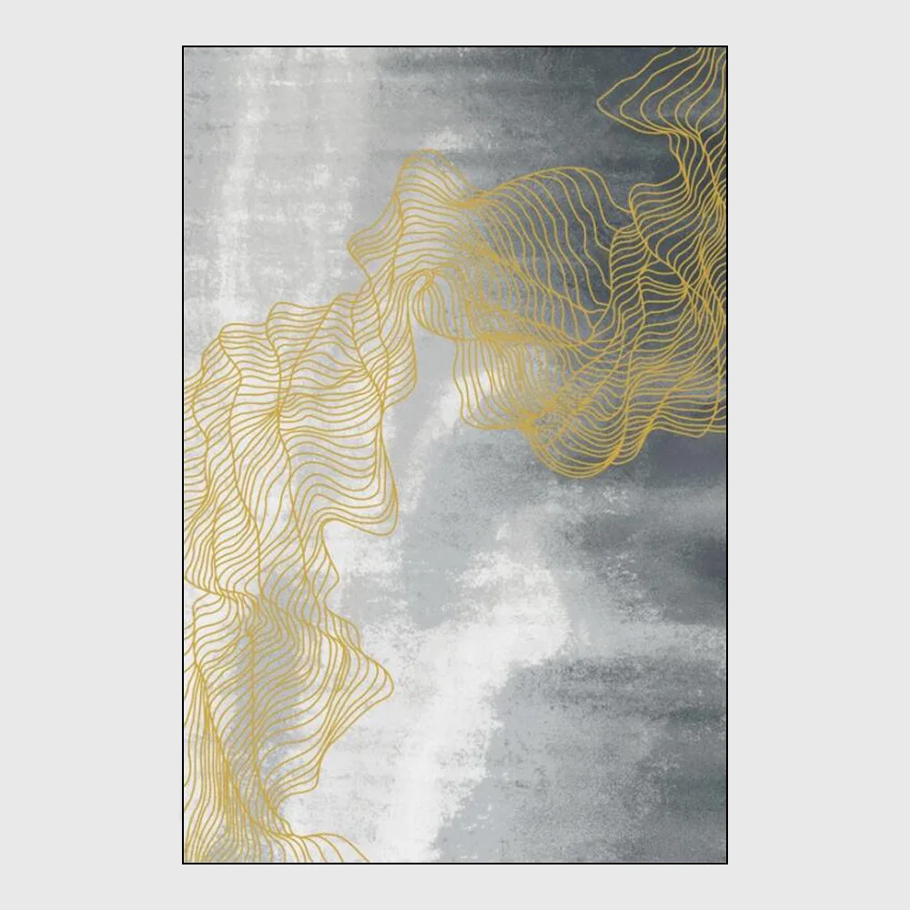 

Fashion, Modern, New Chinese Grey Ink And Gold Curve Strip Living Room Bedroom Kitchen Bedside Carpet Floor MatCustom Size
