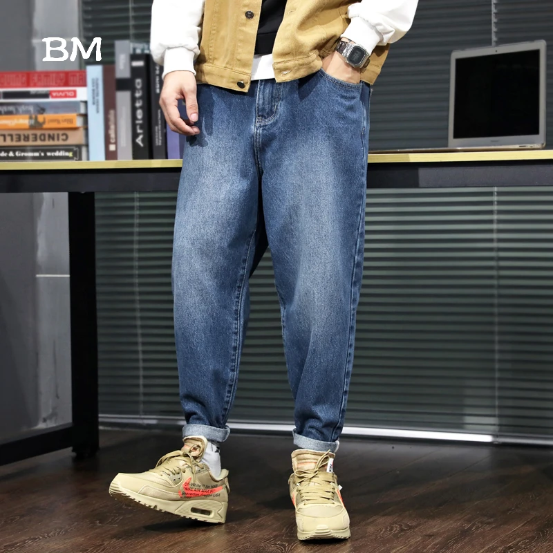 Джинсы мужские свободного покроя в японском стиле эластичные брюки-султанки