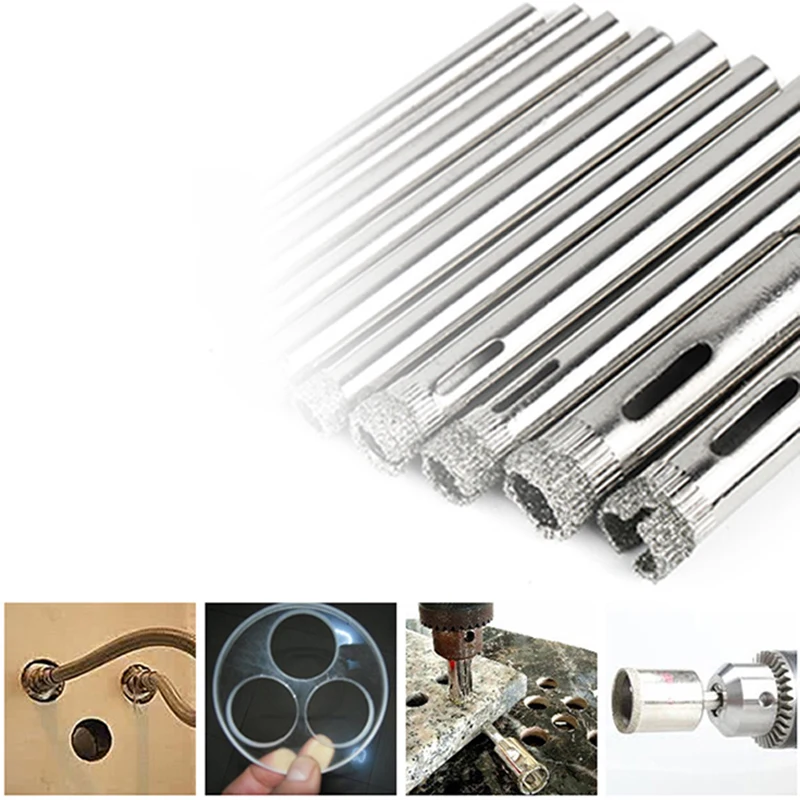 

3/4/5/6/8mm 10pcs Shank Drill Bits Tile Glass Wood Hole Drilling Attachment Tool