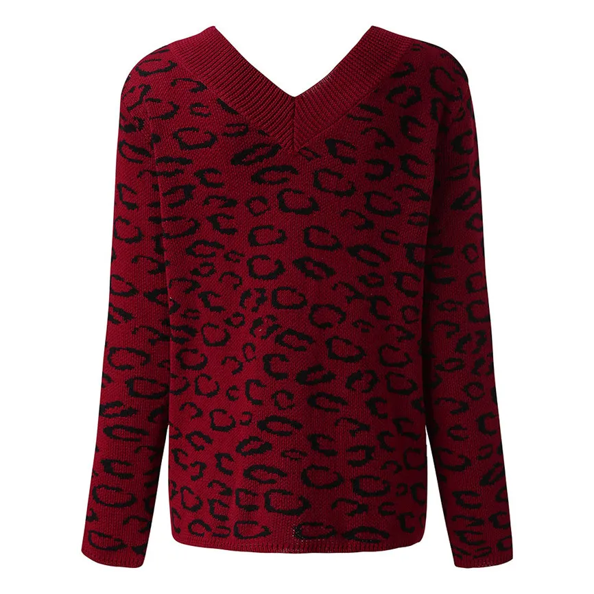 Женский свободный вязаный свитер большого размера с леопардовым принтом в форме