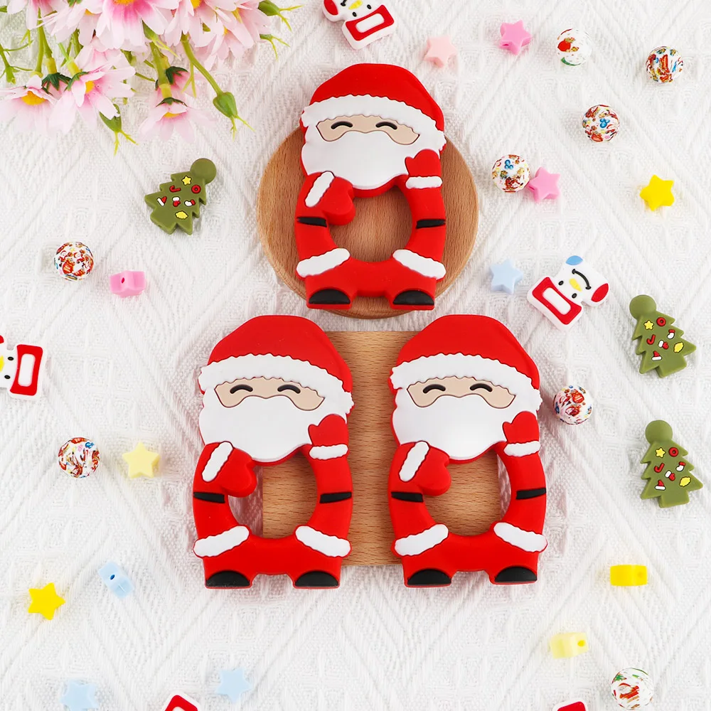 

Sunrony 1pc Silicone Teether Christmas Gifts Santa Claus Pacifier Chain Making Food Grade Silicone Sika Deer Baby Teether