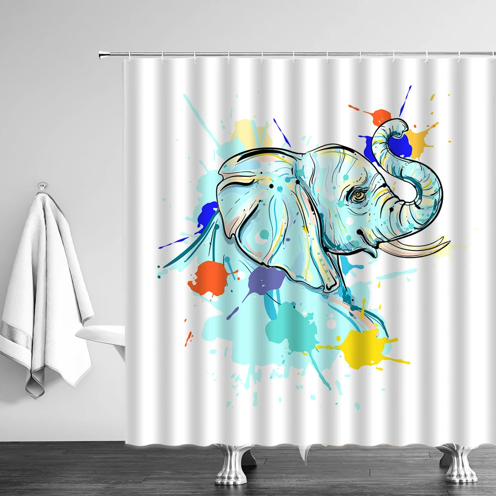 

Elephant Sunset Scenery Shower Curtain African Jungle Animal Bathroom Decor Butterfly Love Colorful Waterproof Fabric Curtains