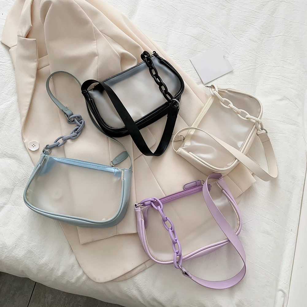 

Fashion Women's Shoulder Bag PVC Transparent Chain Shoulder Underarm Bags Casual Ladies Shopper Zipper Small Purse and Handbag