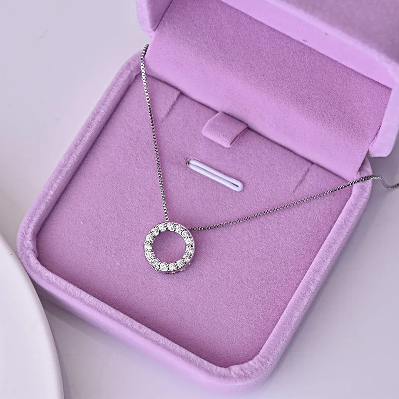 

Real 925 Sterling Silver Necklace Pendant Jewelry for Women Full Diamond Circle Pendant Pierscionki 925 Silver Necklace Females