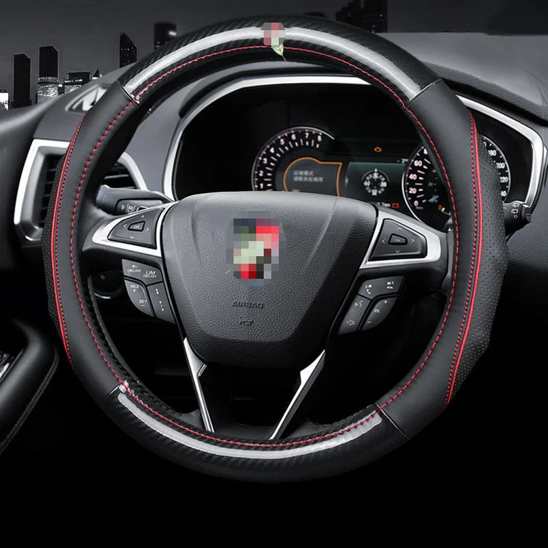 

Car Carbon Fiber Leather Steering Wheel Covers Interior Accessories 38cm for Roewe Ei5 i6 360 950 E950 RX3 RX5 RX8 Car Styling
