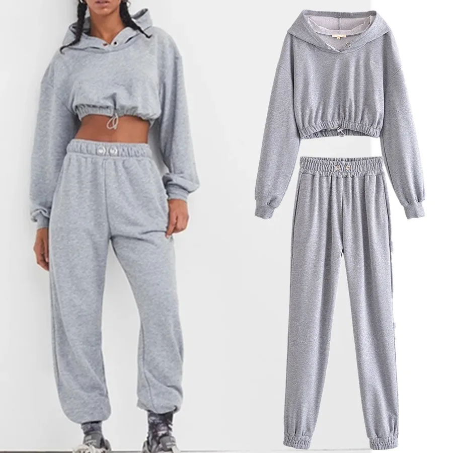 

Комплект Maxdutti женский из 2 предметов, махровые хлопковые брюки-султанки, Модный свитшот с капюшоном и короткие худи в английском стиле, 2022