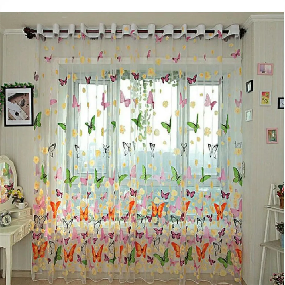 1 шт. Детские тюлевые шторы с принтом бабочек|Занавески| |