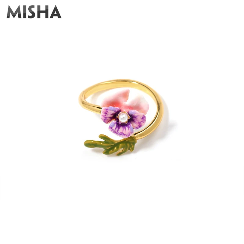 MISHA эмалированные глазурные кольца для женщин анютины глазки цветы открытые