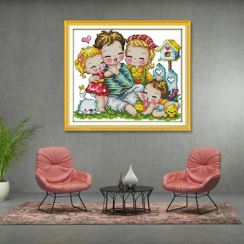 Joy Sunday A Happy family картины крестиком ручной работы начинающих вышивка наборы Aida холст 11CT 14CT рукоделие домашний декор