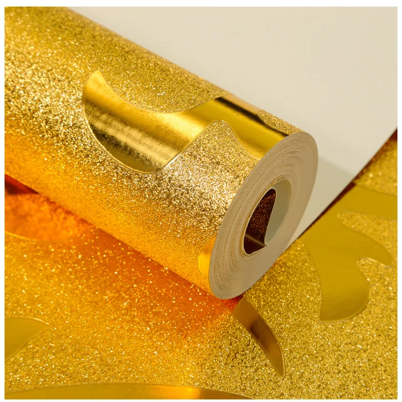 

Gold foil wallpaper golden silver European-style ranunculus vetch leaf ceiling living room bedroom TV background wallpaper