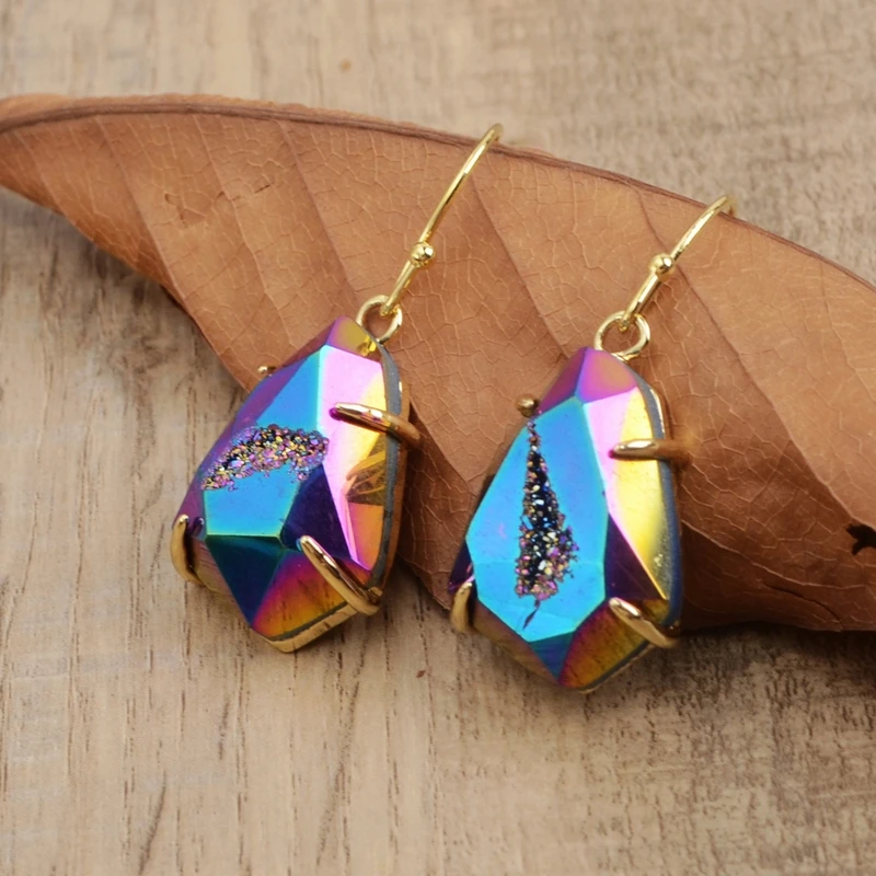 Серьги-подвески с натуральным агатом висячие ювелирные украшения ограненными