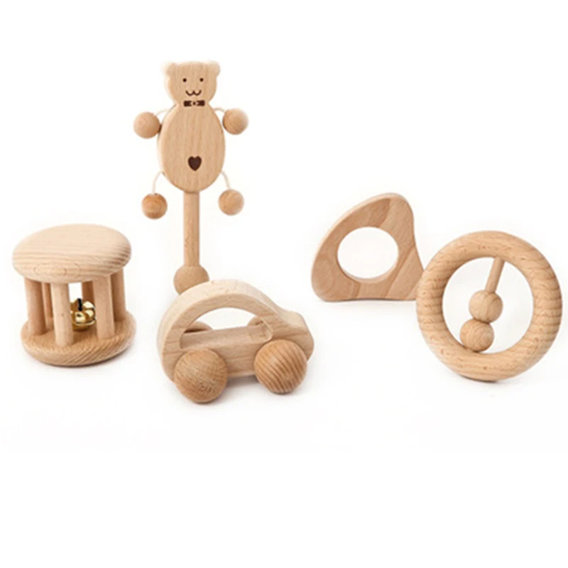 

Animal Panda Wood Teether Educational Toys Let's Make Baby Toys Rattles For Newborns Bed Bell Wooden Ring 0-12 Months Beech 1PC