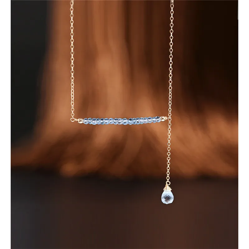 DAIMI Sky Blue Topaz Necklace Female gemstones Genuine Yellow 14K Gold Injection Pendant Gift | Украшения и аксессуары