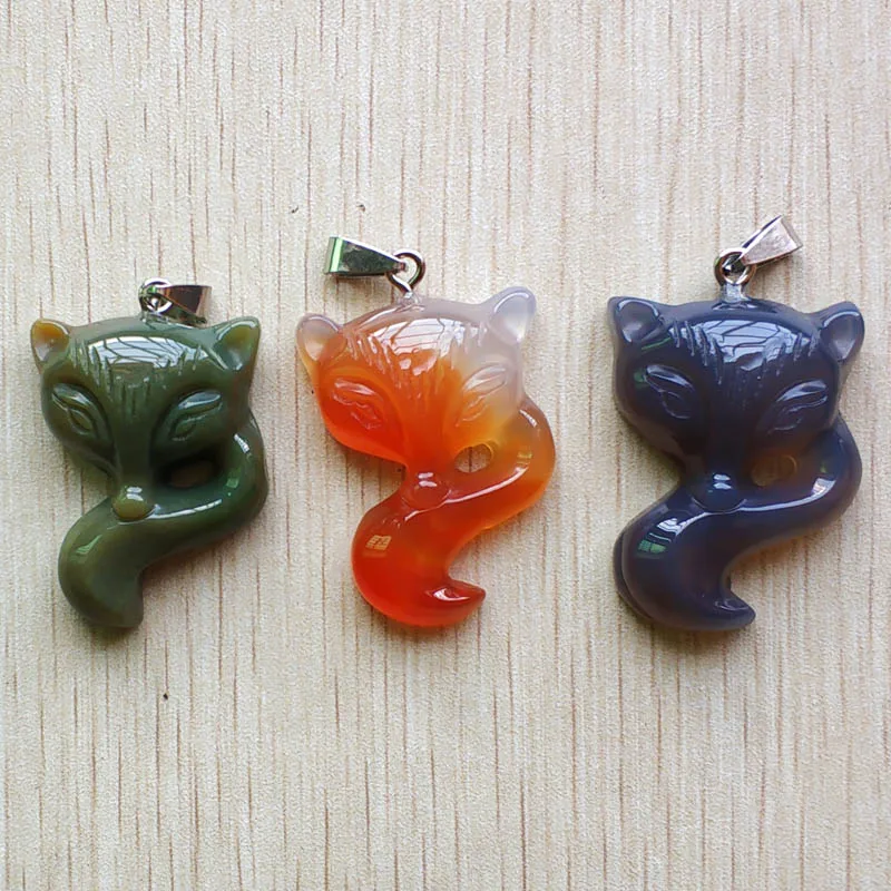 

Free shipping new Fashion natural Stone Carved Mixed fox charm Pendants for necklace jewelry making 3pcs/lot Wholesale