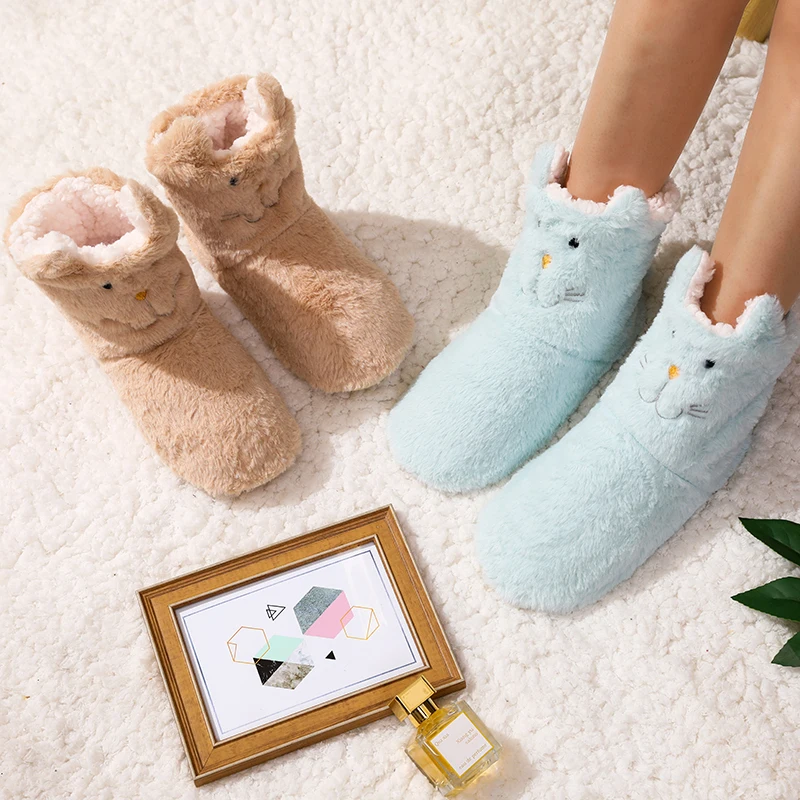 Зимние плюшевые тапочки для женщин милые теплые домашние с принтом животных