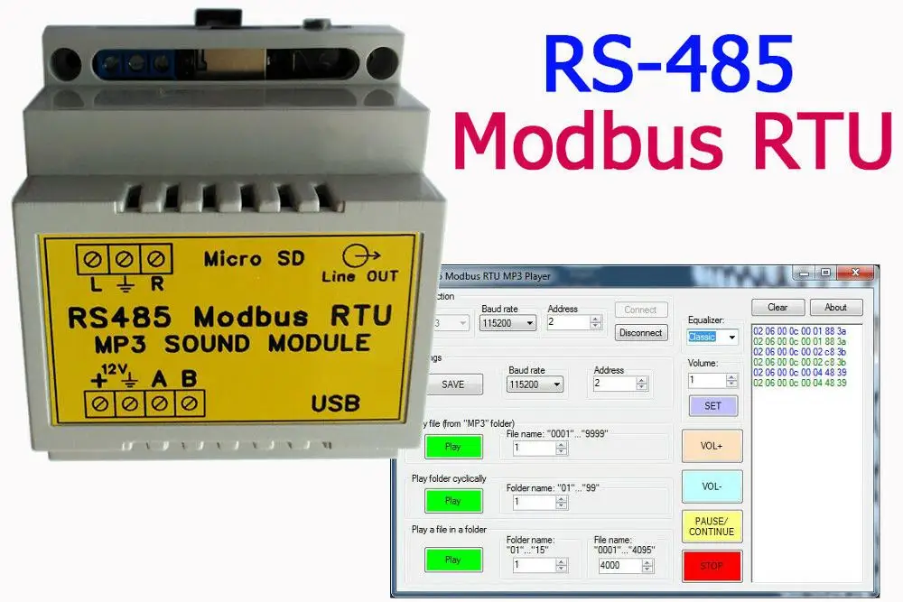 RS485 Modbus RTU MP3 плеер (звуковой модуль) DIN|Интегральные схемы| |