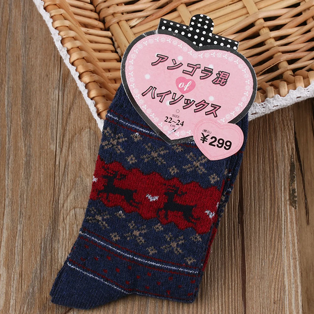 Navy Blue EIE/зимние женские носки, подарок на Рождество, модные зимние милые шерстяные носки, сумасшедшие носки, женские теплые носки с животными, горячая Распродажа - Цвет: Navy Blue