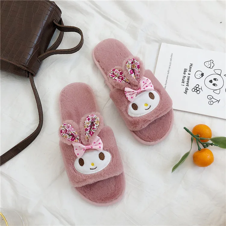 pink Женские зимние тапочки; домашние пушистые женские шлепанцы; женские теплые шлепанцы с кроличьими животными; мягкие зимние женские Тапочки - Цвет: pink