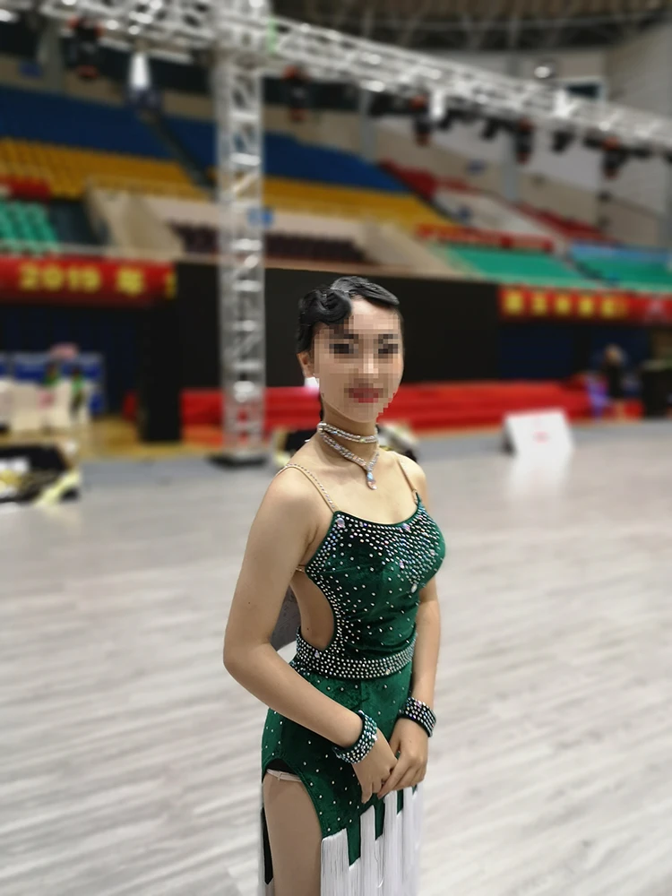 Латинское танцевальное платье для женщин Rhinestone Fringe Dress Stage Competition Латинские
