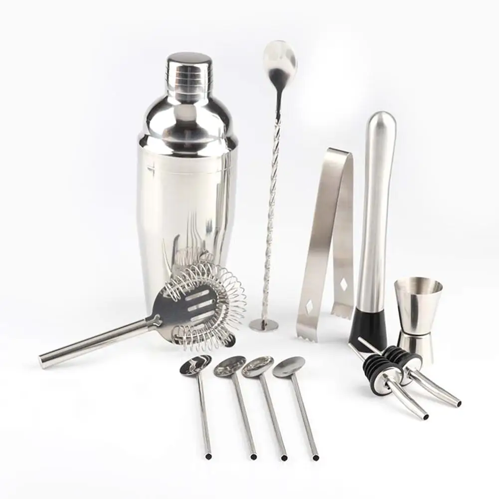 

13PCS Bartending Kit Cocktail Shaker Set With Wooden Rack Cocktail Bartenders Tool For Bar 550/750ML