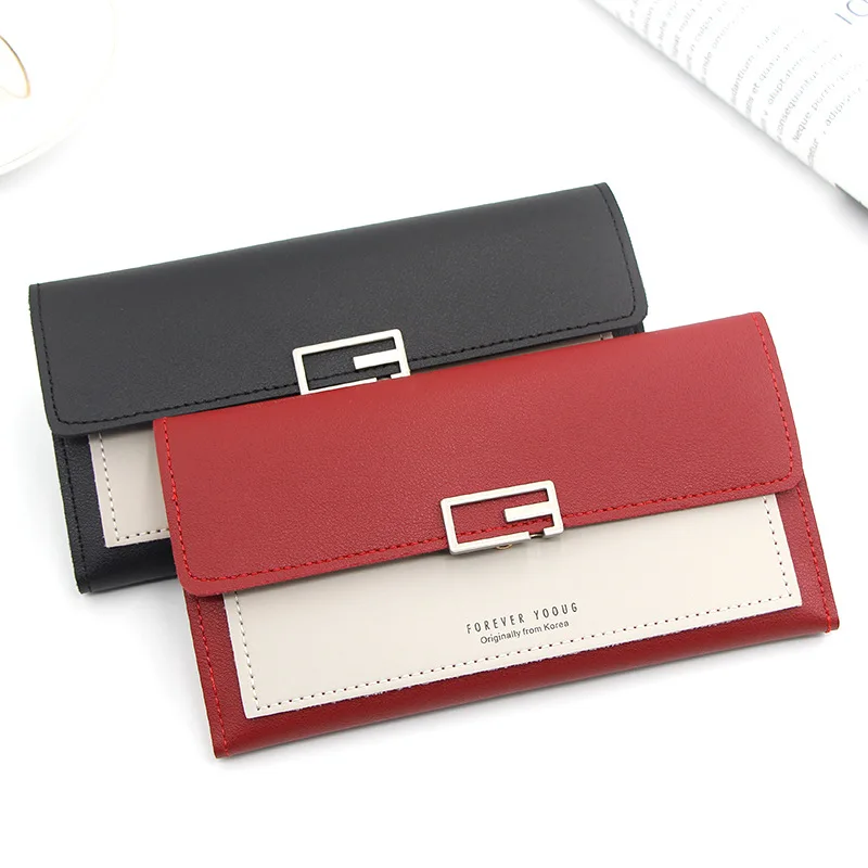 

New Style Long Korean Style Women's Wallet Simple Clutch Bag Tri-Fold Multi-Function Buckle Multi-Card Position Change Wallet