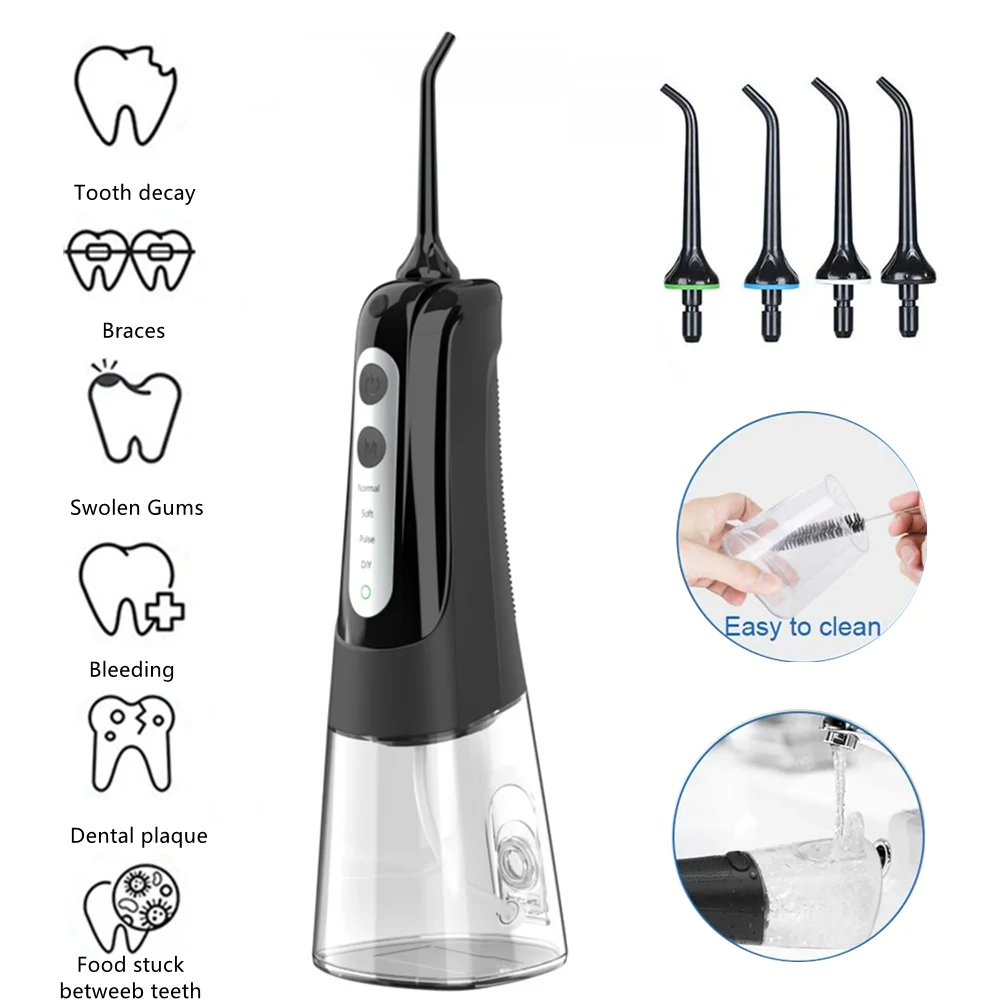 

Dental Spray Water Flosser 300ML Professional Oral Irrigator Rechargeable IPX7 Waterproof Cordless Dental Hygiene with 4 Nozzles