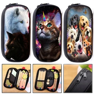 Детский пенал для карандашей с рисунком щенка, собаки, Льва, волка, школьные принадлежности, чехол для мальчиков и девочек