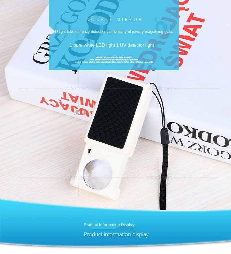 

45 times portable pull high-definition jewelry mirror LED light magnifying glass with portable lanyard purple light