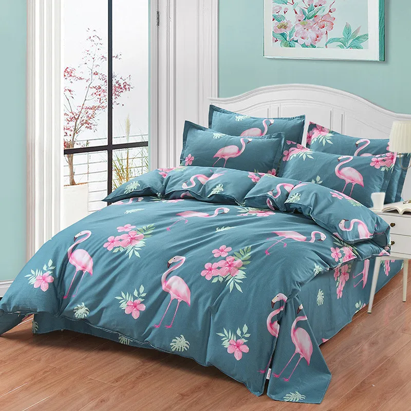 

Ostrich flower animals Home textiles blue Bedding set duvet cover soft bed sheet pillows case 4pcs Good quality Best-selling