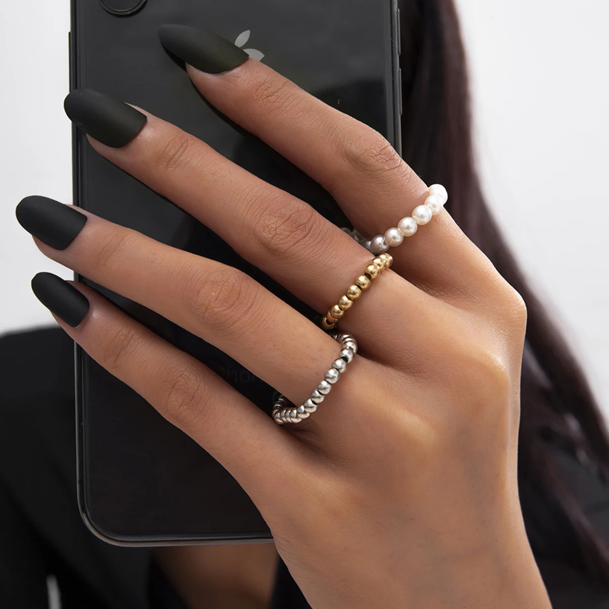 

SHIXIN Vintage Handmade Rings for Women Elasticity Pearl Beaded Rings Set Summer Simple Knuckles Rings Fashion Jewelry 2021 Gift