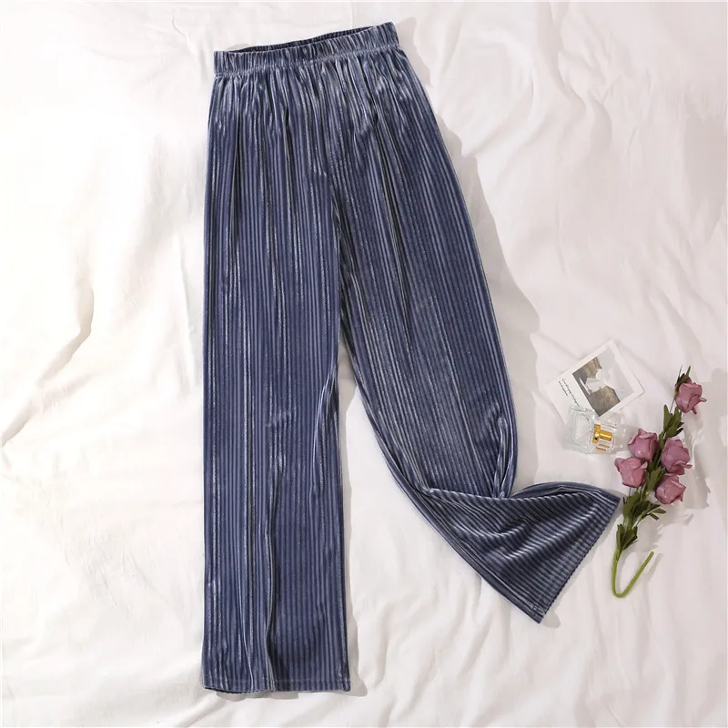 

Mazefeng Pleuche Autumn Winter Trousers Gold Velvet Floor Length Pants Women Casual High Waist Pants Bell Bottom Wide Leg Pants