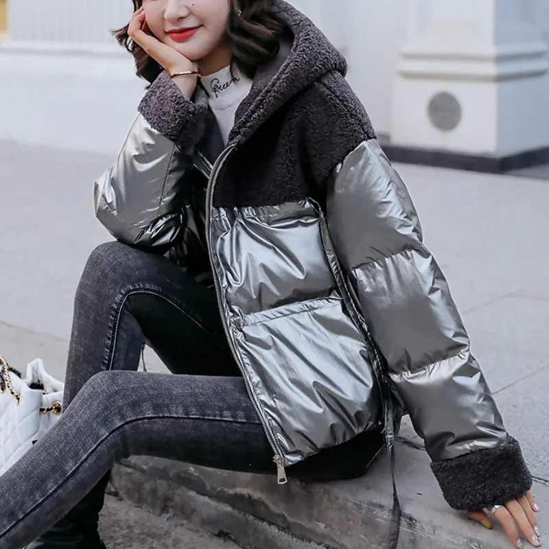 Thicken Solid Colors Coat Padded Jackets New Parka Winter Women Fashion Warm Wool Hooded Pocket Zipper Long Sleeve Windproof Fur