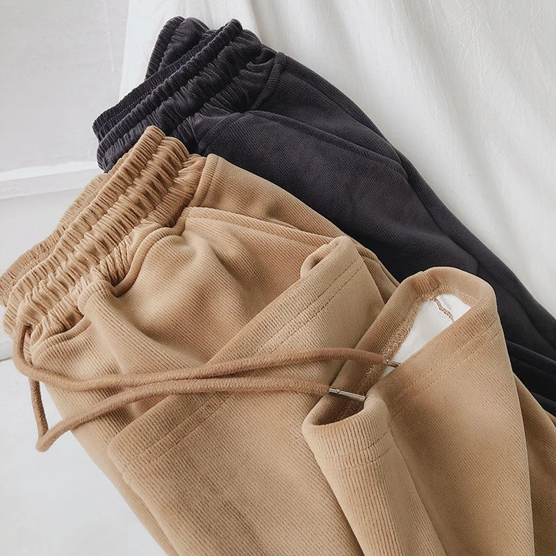 

Casual Pants Women Solid Drawstring Loose Leisure Simple Plus Velvet Warm All-match Trousers Autumn Female Ulzzang Workout Pant
