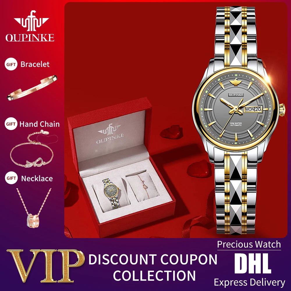

Часы OUPINKE женские механические с автоподзаводом, модные повседневные наручные, из нержавеющей стали с сапфировым стеклом