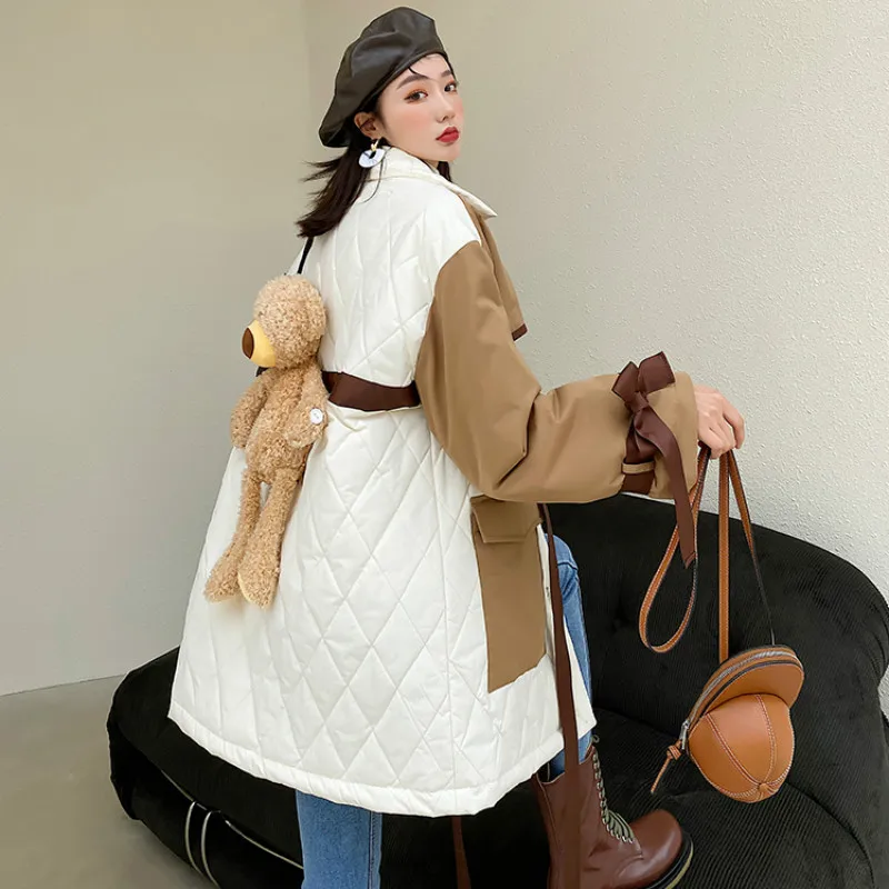 

ZCSMLL Patchwork Color Women Jackets Long Sleeve Turn-down Collar Stitching Pu Style Female Coat 2021 Spring spring