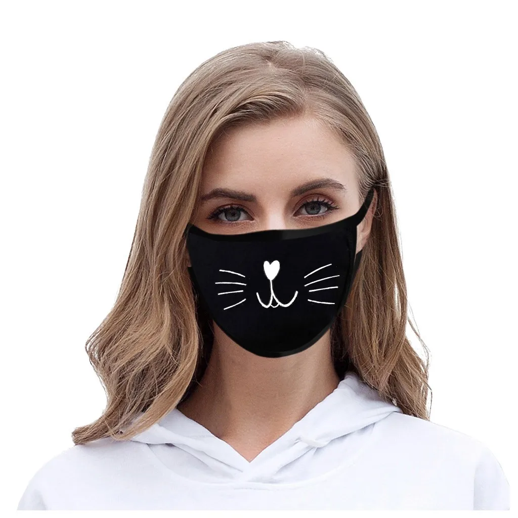 

Adult Printing Black Cotton Breathable Coldproof Mask Washable And Resuable Mask Outdoor masque mascarillas