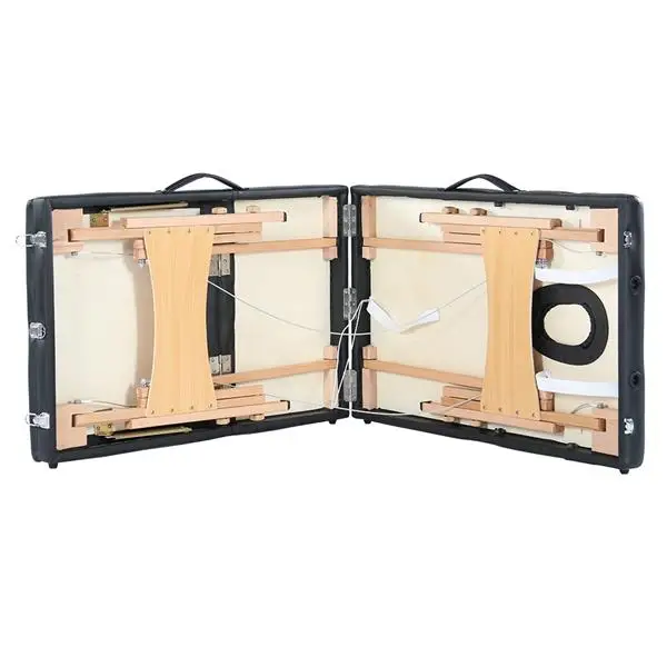 

Health Care 84" 3 Sections Folding Portable Beech Leg Beauty Massage Table 60CM Wide Adjustable Height Black