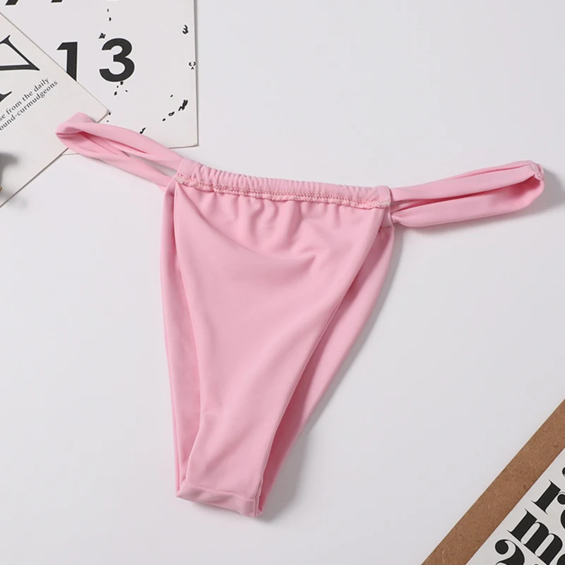 

Summer Women's Clothing Solid Shoulder Strap Knot Bikini Thong With High Waist Fashion Beach See Through Bikini Thongs Swimwears