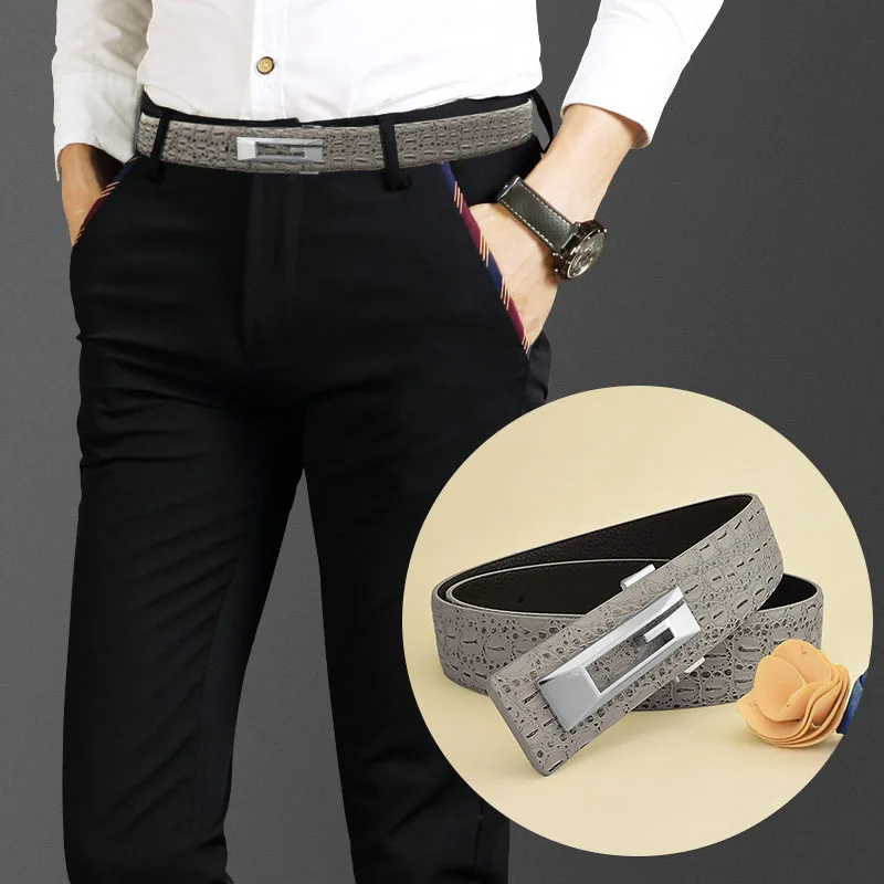 High Quality G Belt Men's Luxury Letter Designer Genuine Belt Brand 3.4cm Belt Men's Cowhide Gray Ceinture Homme