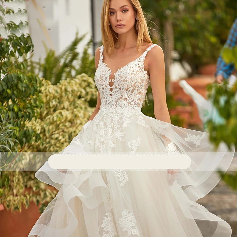 

Женское свадебное платье А-силуэта, кружевное платье с V-образным вырезом и шлейфом без рукавов, лето 2019