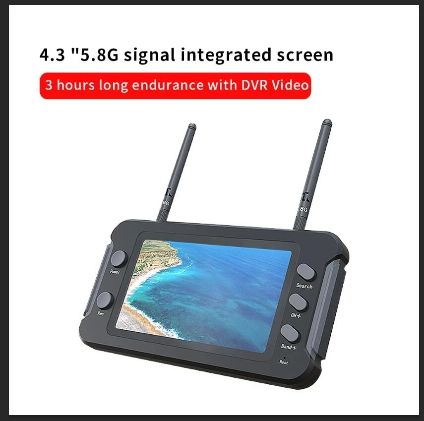 

5.8G FPV Monitor with DVR 40CH 4.3 Inch LCD Display 16:9 NTSC/PAL Auto Search Video Recording For RC Multicopter FPV Drone