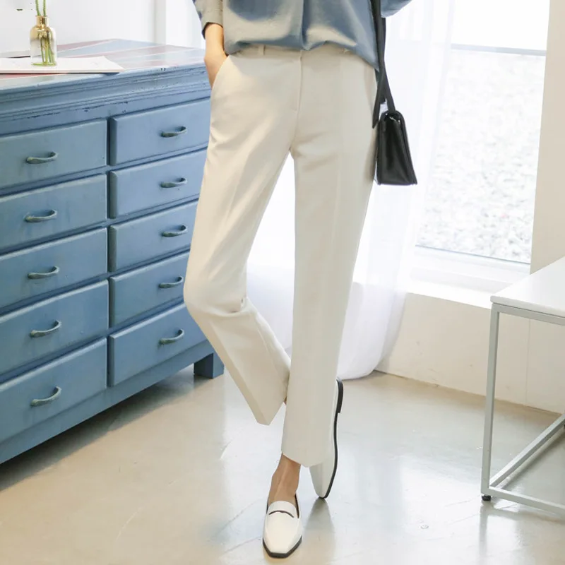

Белые Костюмные брюки, женские Капри, прямые рабочие брюки, женские летние тонкие брюки, повседневные профессиональные брюки
