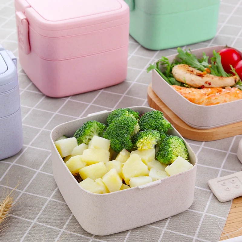 Japanese Style Microwave Bento Box Two Layers Wheat Straw Lunch Leak-Proof For School Work Food Container | Дом и сад