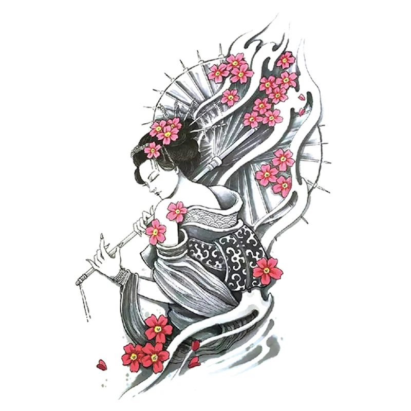 Большой цветок руки временная татуировка гейши Сакура водостойкая женщина